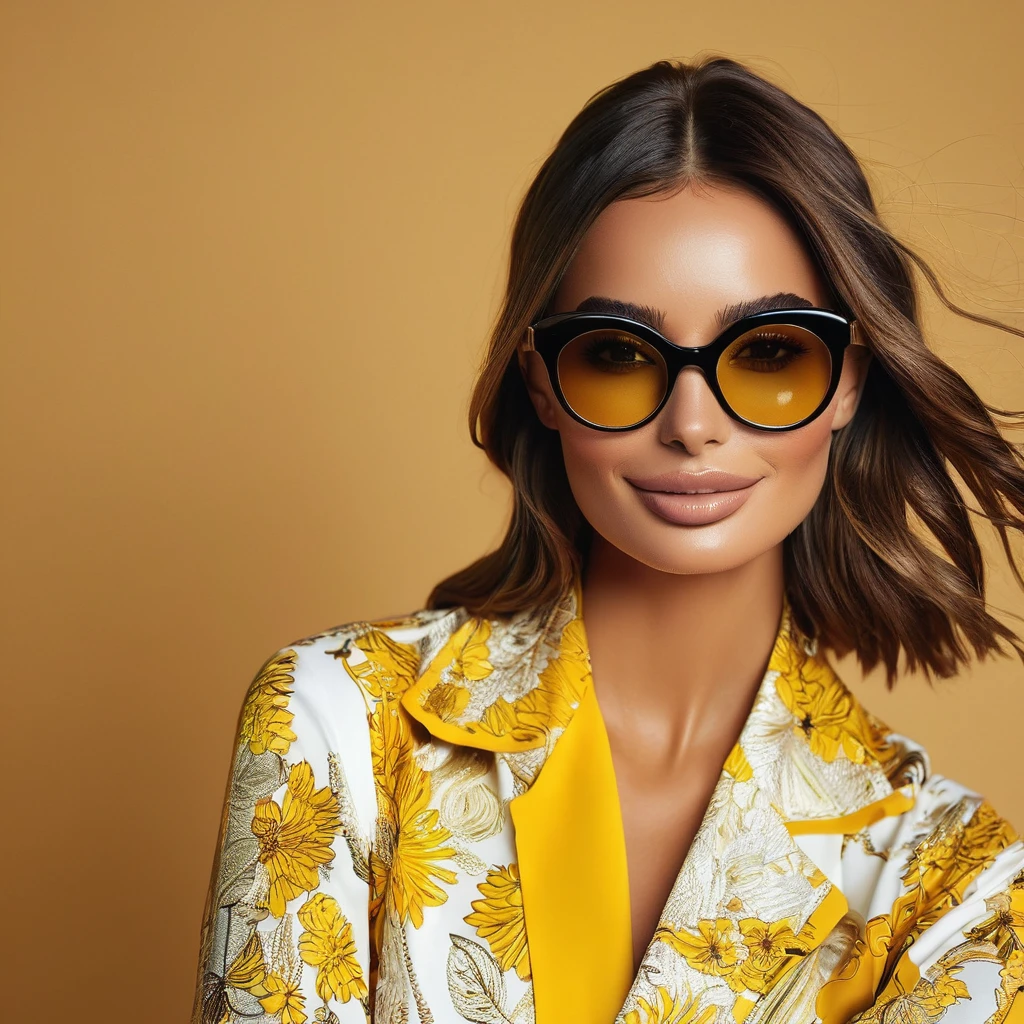 arafed femme portant des lunettes et une robe jaune souriante, with lunettes carrées, girl avec des lunettes, Olivia Culpo, portrait emily ratajkowski, wearing lunettes carrées, porter de fines grandes lunettes rondes, lunettes sans monture, lunettes carrées, dans des verres à monture carrée, Julia Sarda, image éditoriale, lunettes épaisses, longs cheveux noirs ondulés et lunettes, avec des lunettes, une grosse poitrine