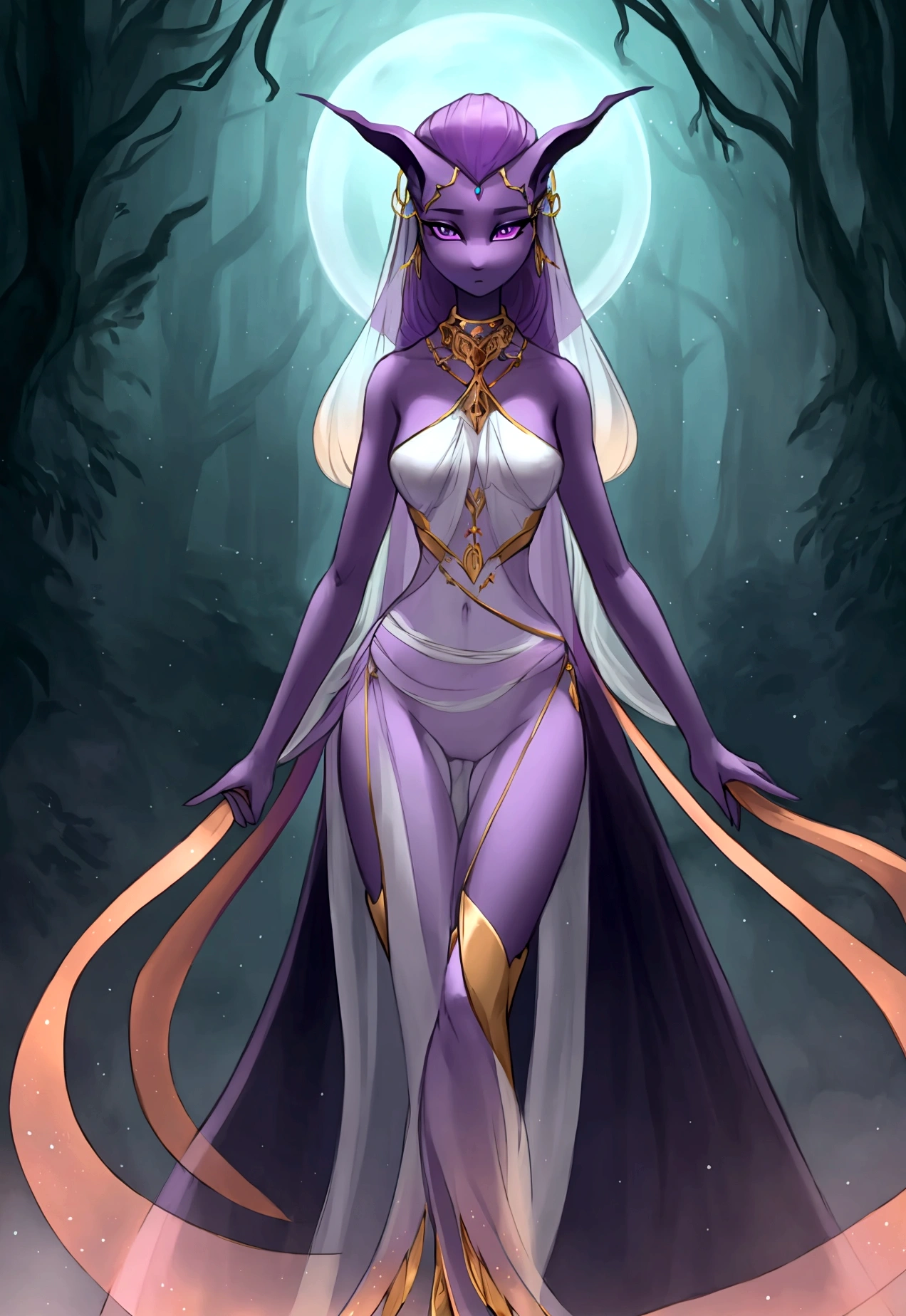 
Goddess,otherworldly beauty and allure that transcends mortal comprehension. She appears as a stunning and seductive figure, radiating an aura of power and mystery that captivates all who behold her. Her form is lithe and graceful, with long limbs.
 Skin is as smooth as polished marble, pale and flawless, with a subtle luminescence that casts her in an ethereal glow. Her hair cascades in waves of midnight black, tumbling down her back in a cascade of dark silk that shimmers with an otherworldly sheen. Her eyes burn with an intense, otherworldly light, their color shifting like the flickering flames of a dying fire, drawing the viewer into their depths with an irresistible pull.

Adorned in garments of flowing silk and gossamer lace, Astarte's attire is as beguiling as she is, clinging to her form like a second skin and accentuating every curve and contour of her divine figure. Jewels of dark crystal and precious metals adorn her form, sparkling and glinting with an inner light that seems to pulse with the very essence of darkness itself.