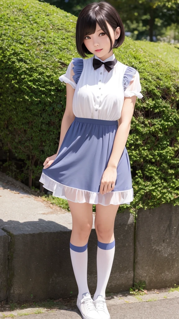Short Bob Hair　Rika Adachi　Chiffon flare dress　Knee-high socks　