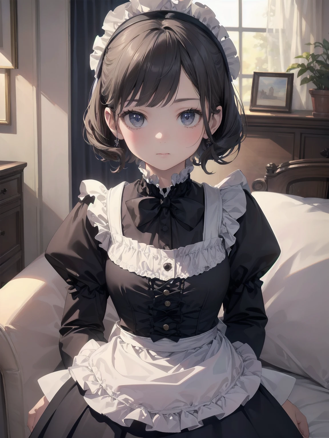 (Highest quality、16K、masterpiece、Ultra-high resolution、Victorian era、Photorealistic:1.2)、A delicate Lolita girl, aged 13、Loli  Maid、