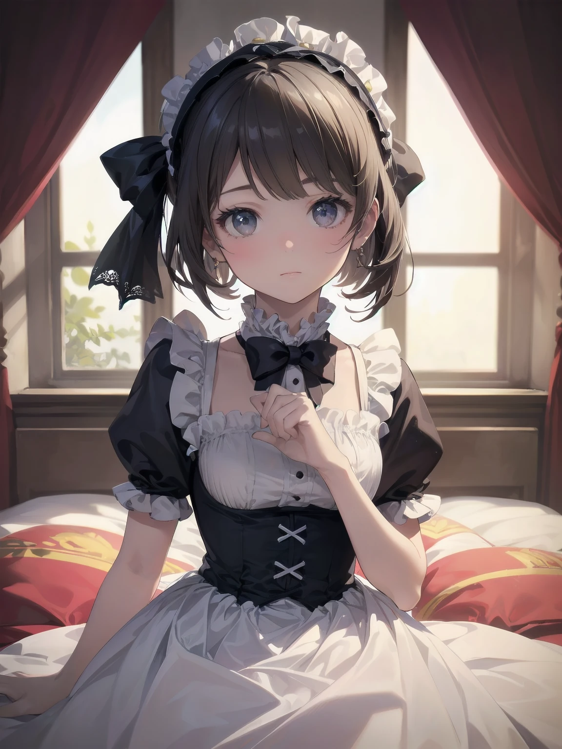 (Highest quality、16K、masterpiece、Ultra-high resolution、Victorian era、Photorealistic:1.2)、A delicate Lolita girl, 、Cute pose of a lolita maid