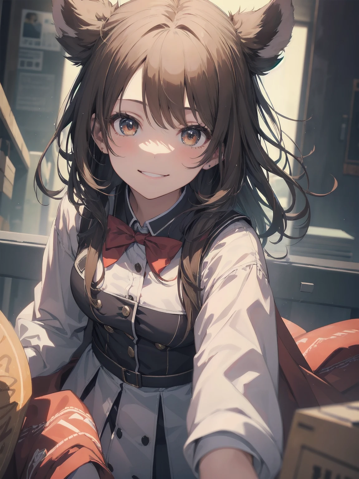 Masterpiece of detail, top quality, 1 girl, 独奏, Enhanced Dynamic Perspective,Cute pretty beautiful girl,Brand JK uniform,Look at me and smile,Simple Background,Masterpieces,high quality,16K resolution,Super quality,Accurate,Cinema Lighting,