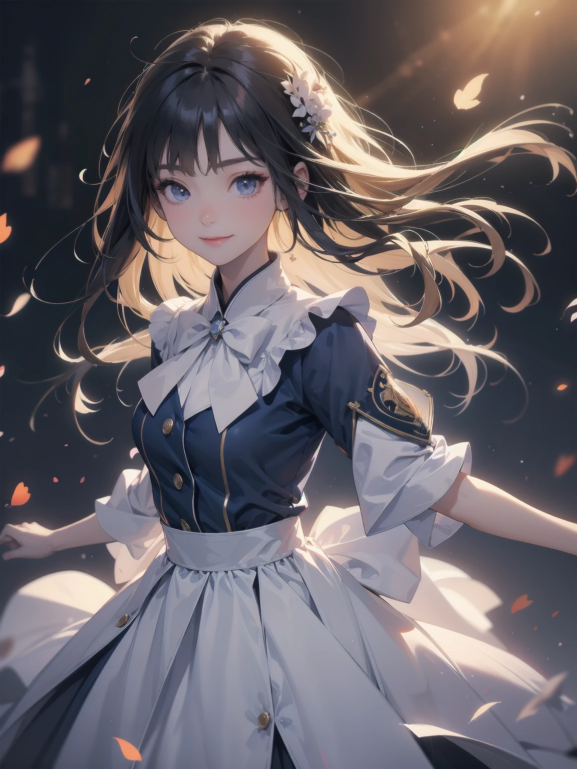 Masterpiece of detail, top quality, 1 girl, 独奏, Enhanced Dynamic Perspective，Cute pretty beautiful girl，Brand JK uniform，Look at me and smile，Simple Background，Masterpieces，high quality，16K resolution，Super quality，Accurate，Cinema Lighting，
