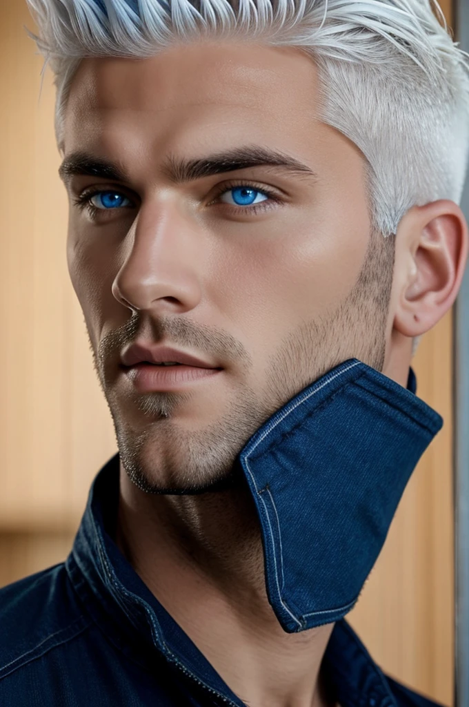 Hot guy with white hair and blue eyes