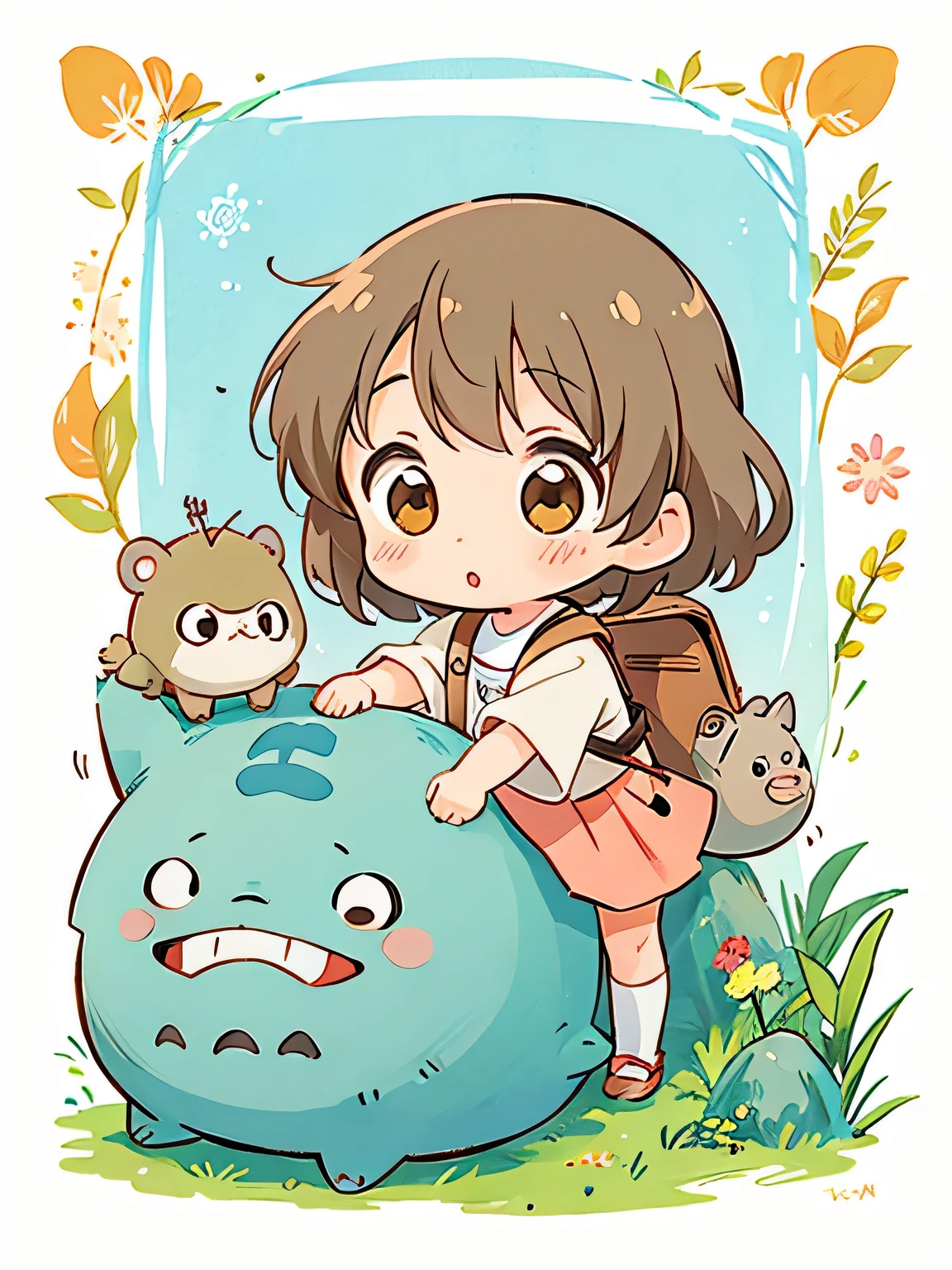 Hayao Mayazaki style, Kawaii Design, The most beautiful girl of all time、chibi, buzzer, Totoro&#39;s House, (((wind chimes)))