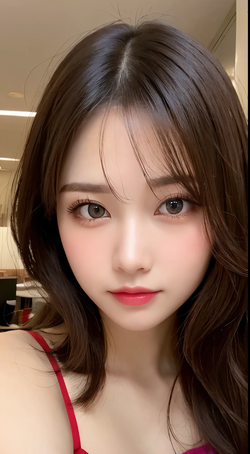 Tabletop, Highest quality, shape, Very detailed, finely, High resolution, 8k wallpaper, 完璧なダイナミックな構shape, Beautiful and detailed, ランダムなcute髪,Small breasts,Natural color lip, Bold sexy pose,smile、20-year-old girl、cute、sexy shot looking at camera,Always blur the background,Perfect and beautiful face,Take a picture of only the face,Beautiful and elaborate face、Slim face and figure,Big eyes、Putting on gal makeup