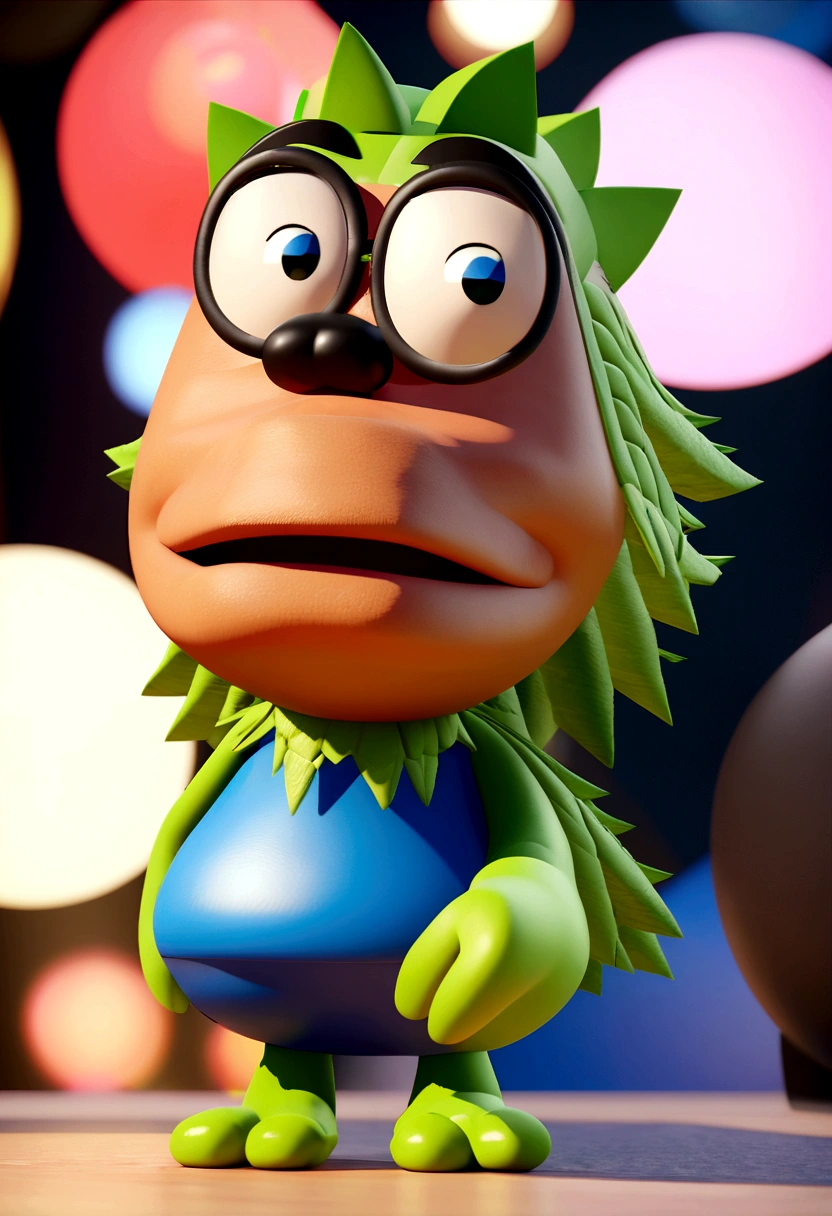 Cartoon character of a man in black glasses and blue shirt, an animated character, stylized character, animation style rendering, 3d stylized, Arnold Maya rendering, Stylized 3D rendering, toon render screenshot, 3d character, 3d character, Stylized 3D rendering, 3D character rendering, cartoon character, Personagem de close up, character posing, (Pixar-style) (master part:1.2) (bokeh) (best qualityer) (skin detailed) (detailed texture) (8K) (Argilla) (cinematic lighting) (sharp focus,Sit down and lift your upper body