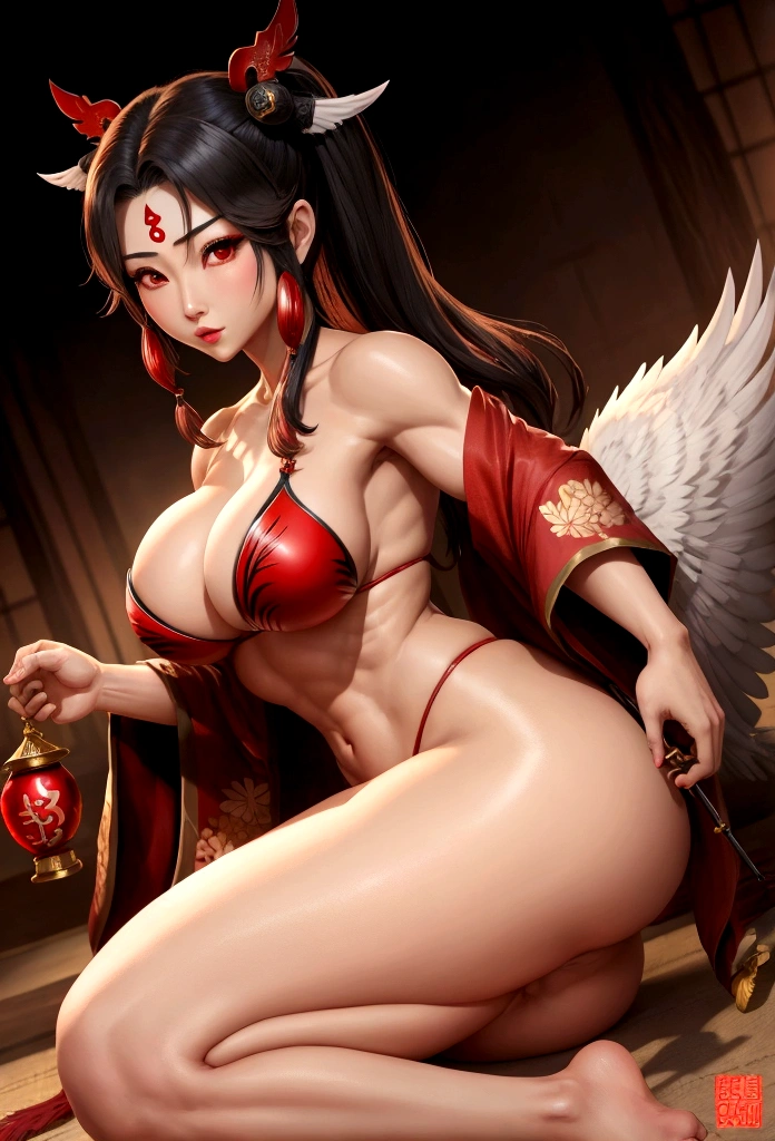 Beautiful female Tengu、and、Muscular、Large Breasts