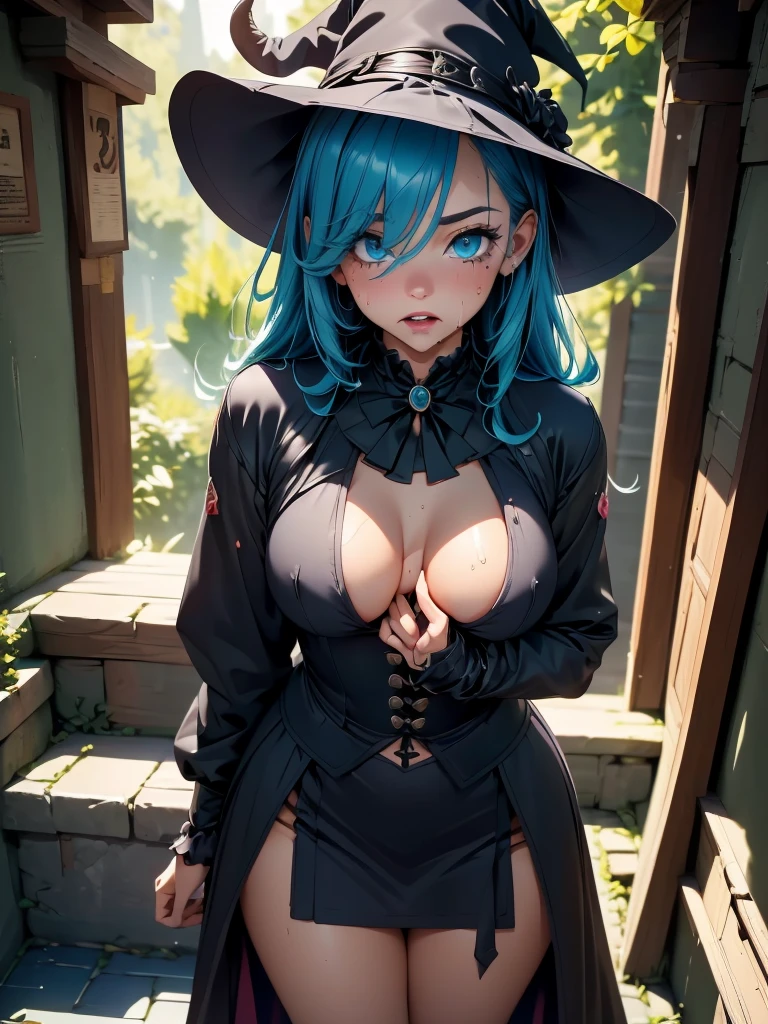 nsfw, 1boy and 1girl, 1boy, orc, fat man, faceless male, vaginal, sex, girl,(((wizard girl, gothic style girl, wet girl))),(Two-toned hair with pink and light blue tips),(hair, realistic:1),She has long eyelashes that add to her captivating appearance, green eyes, medium breasts,{{{tears, shouting}}}, open mouth, arms behind back, spread legs, pussy, sweat, steam, {{{{{excessive cum}}}}}, dark forest, cowboy shot, {{{best quality, very aesthetic, ultra-detailed, extremely detailed}}}, perfect anatomy}}}, {{{{{{{{{{game cg}}}}}}}}}}, interspecies, beautiful detailed, vector trace, 8k, insanely detailed and intricate, best quality, amazing quality, very aesthetic, absurdres,(on tentacle pit),(((tentacles))),Gothic Choker with chains,thighlet,(Wizard's hat),sandal,full body,standing