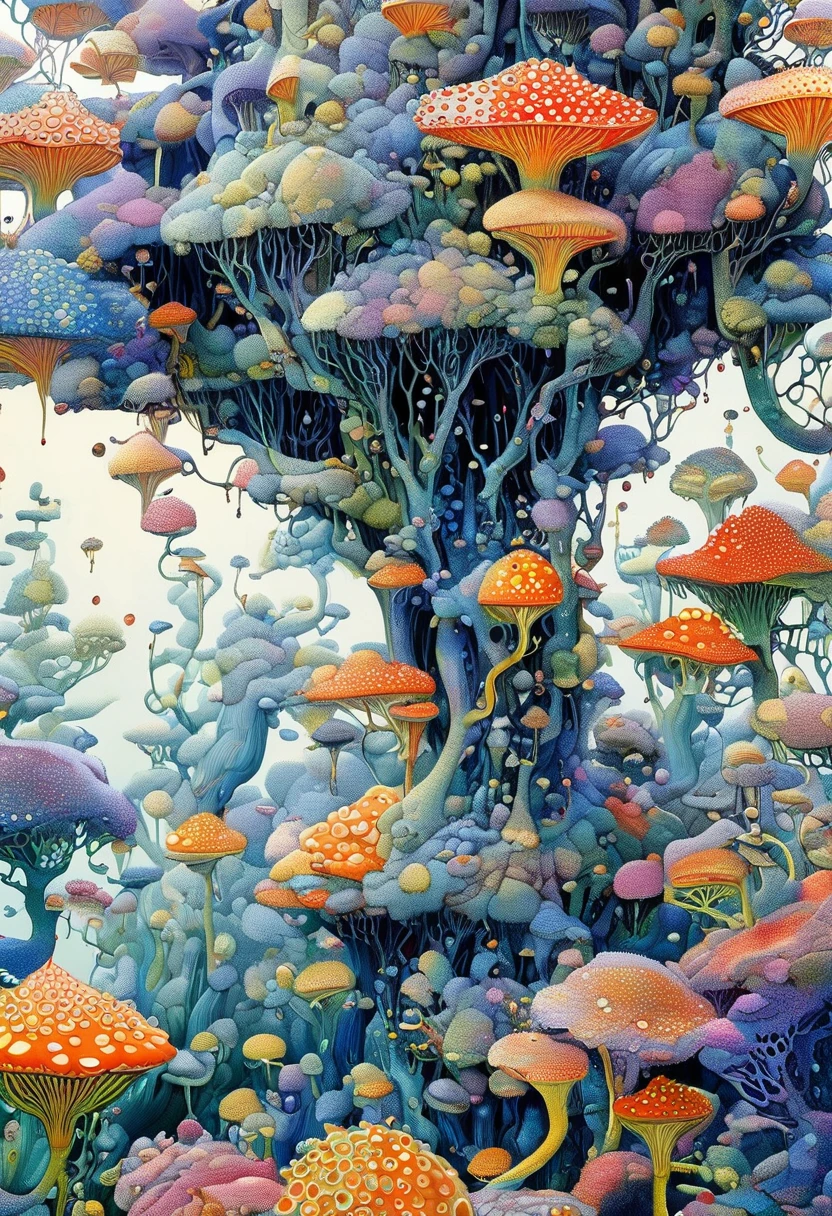 密集Pointillism method。Smooth lines。illustrations de daniel merriam，Strange illustration。Pointillism method。Trypophobia。Strong contrast。Award-winning works。