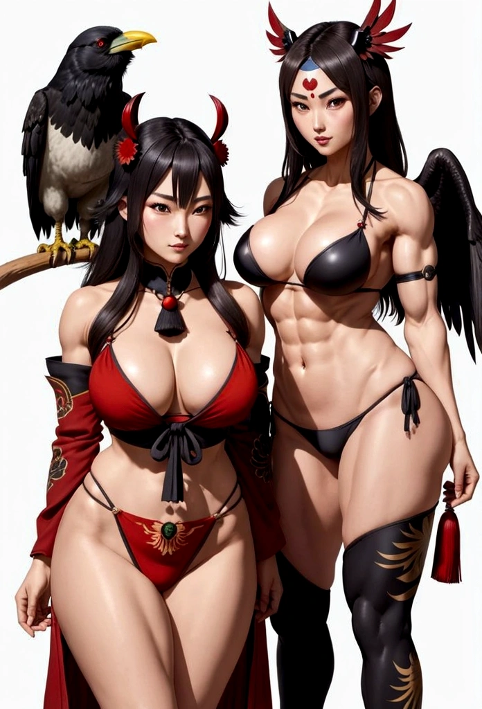 Beautiful female Tengu、and、Muscular、Large Breasts、Crow