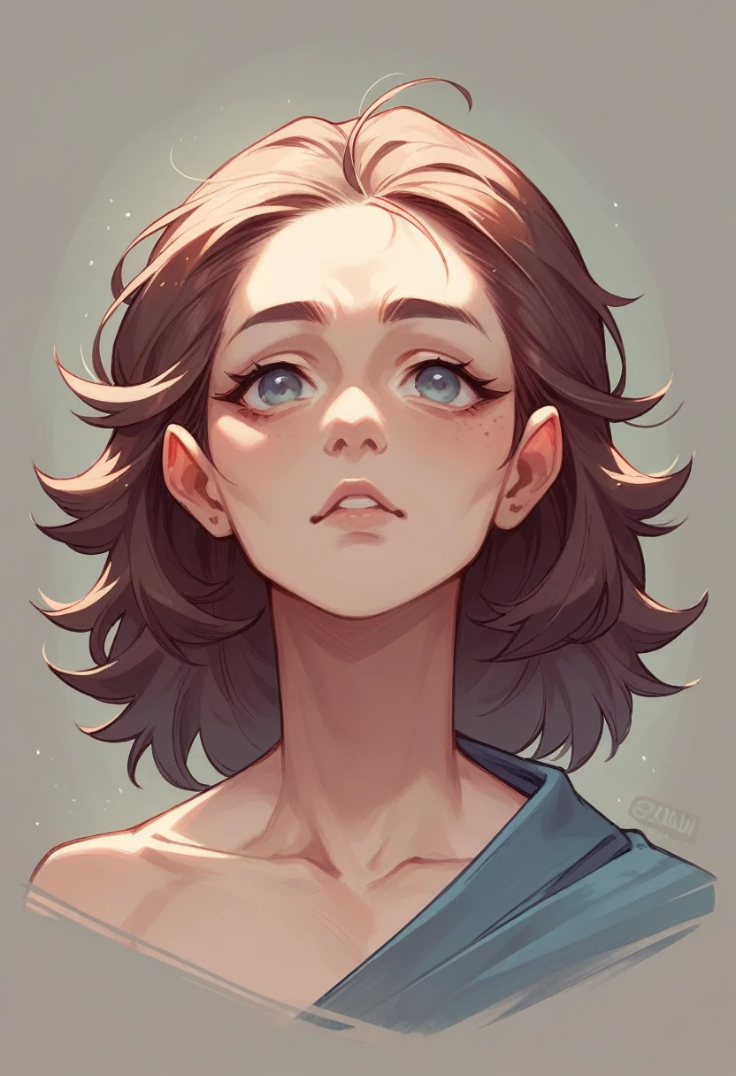 head of'artwork, best quality, fille, young, brune, low-cut, corps