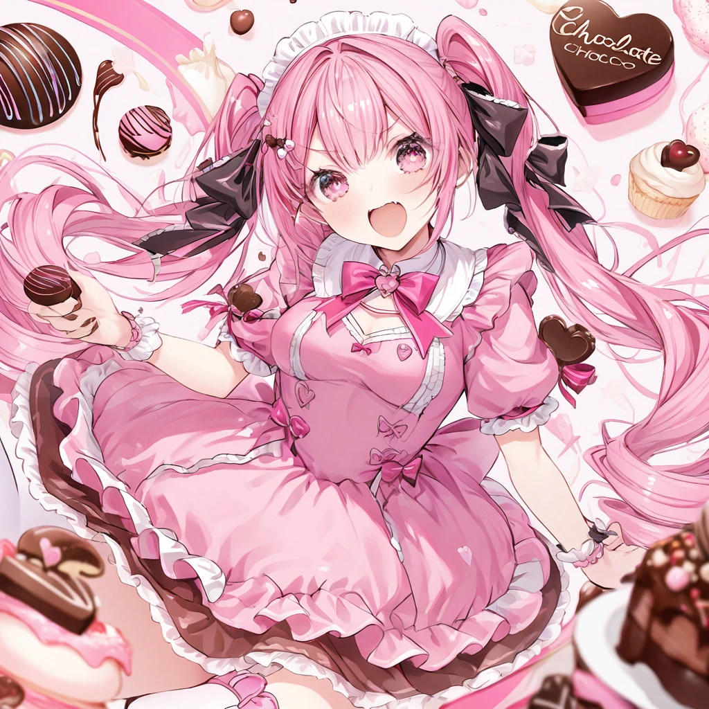 Pink gothic dress Pink twintails Chocolate