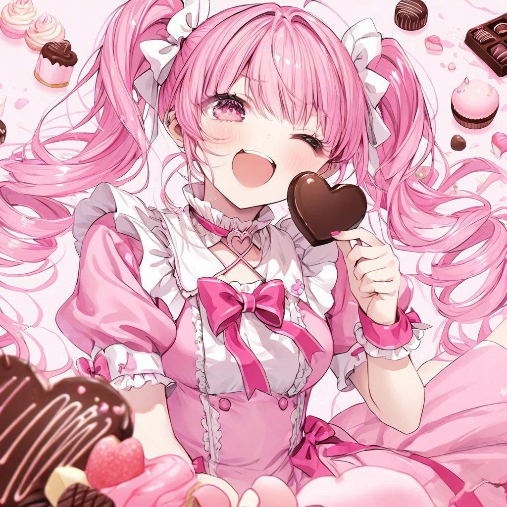 Pink gothic dress Pink twintails Chocolate