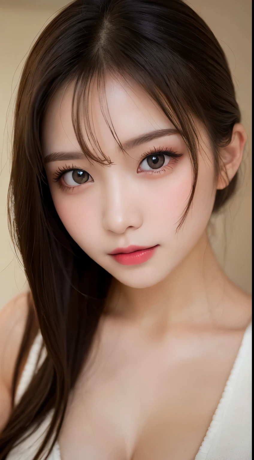 Tabletop, Highest quality, shape, Very detailed, finely, High resolution, 8k wallpaper, 完璧なダイナミックな構shape, Beautiful and detailed, ランダムなcute髪,Small breasts,Natural color lip, Bold sexy pose,smile、20-year-old girl、cute、sexy shot looking at camera,Always blur the background,Perfect and beautiful face,Take a picture of only the face,Beautiful and elaborate face、Slim face and figure,Big eyes、Putting on gal makeup