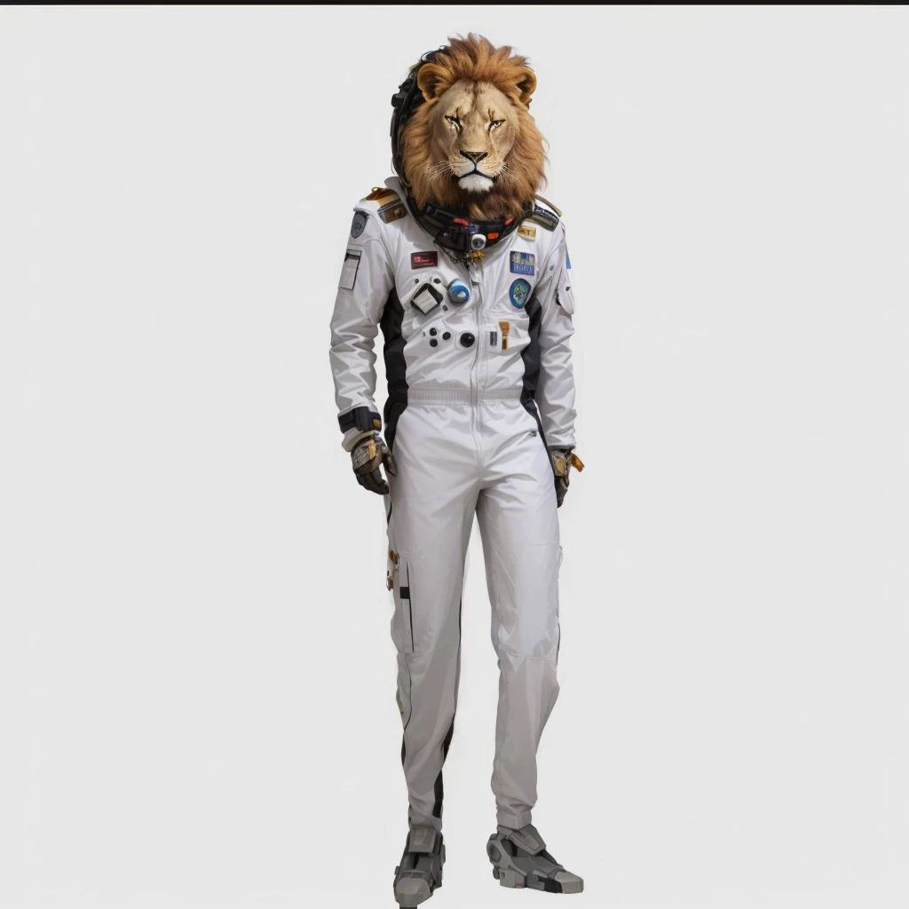 Arafed in a lion mask stands in a spacesuit, 2D lion in full growth, Using the Dead Lion Costume Jacket, The body of a lion, Focus on the anti-overload flight suit, complete whole The body of a lion, Robot Lion, 2013, 2 0 1 4, 2014, 2015, 2 0 1 5, whole body in a suit