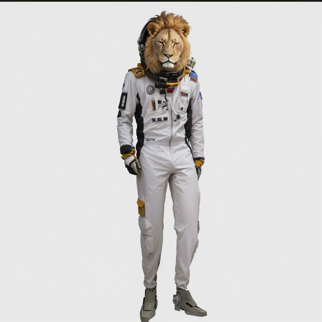 Arafed in a lion mask stands in a spacesuit, 2D lion in full growth, Using the Dead Lion Costume Jacket, The body of a lion, Focus on the anti-overload flight suit, complete whole The body of a lion, Robot Lion, 2013, 2 0 1 4, 2014, 2015, 2 0 1 5, whole body in a suit
