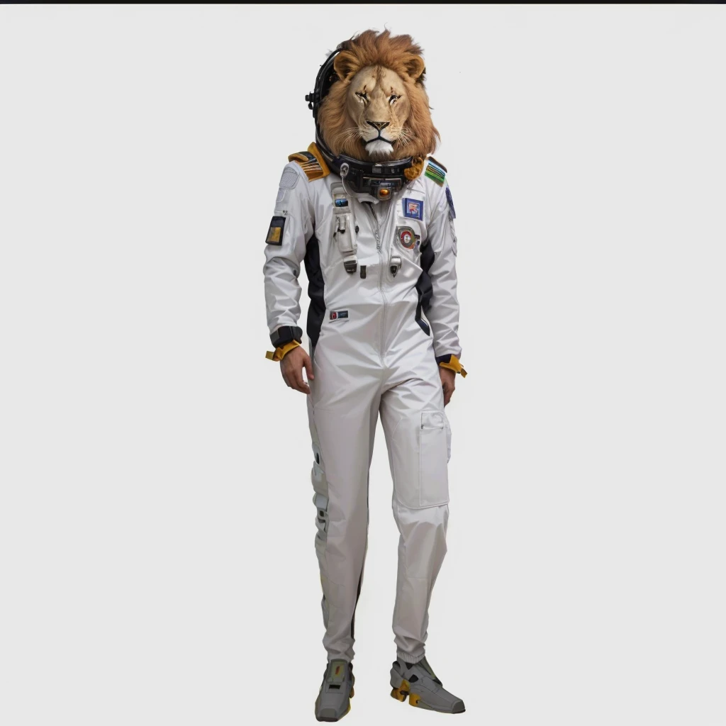 Arafed in a lion mask stands in a spacesuit, 2D lion in full growth, Using the Dead Lion Costume Jacket, The body of a lion, Focus on the anti-overload flight suit, complete whole The body of a lion, Robot Lion, 2013, 2 0 1 4, 2014, 2015, 2 0 1 5, whole body in a suit