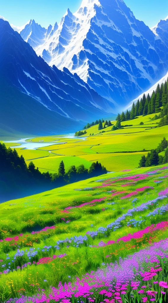 Take a visual journey to Valley of Flowers National Park in Uttarakhand, India. Recreating the vivid colors and delicate beauty of this UNESCO World Heritage Site、Show off your artistic talents。. Blooming Flowers々Draw a vibrant grassland, This includes rare species that only live in this alpine region.. Add a majestic waterfall cascading down a mossy cliff, Towering in the clear blue sky、Snow Capped Mountain々Surrounded by々Capture the magnificent scenery。. With your artwork、Capture the unspoiled charm and natural splendor of this hidden gem。.