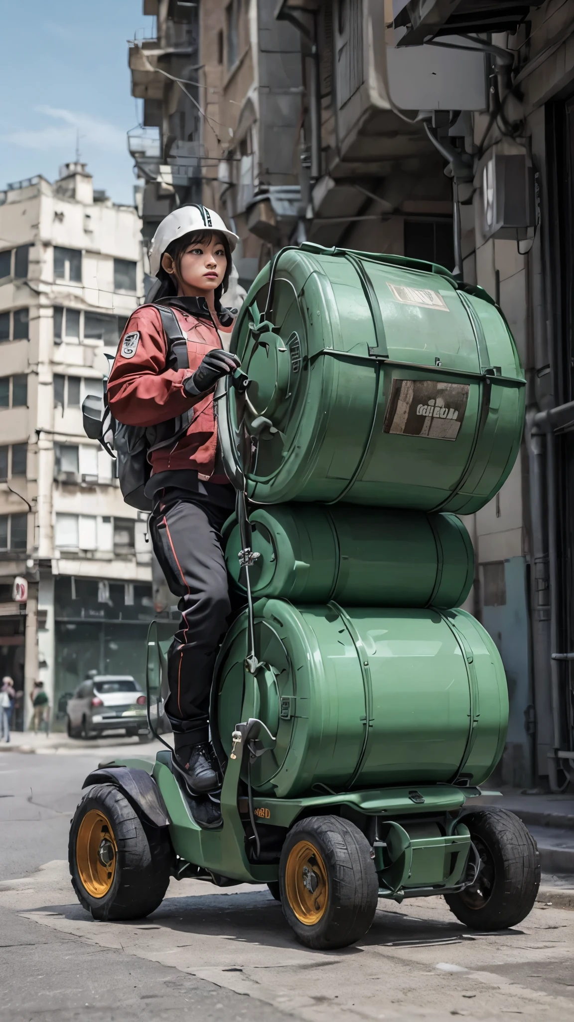 Retro Powered Suit、Moss Green、2 meters、Heavy machinery、Carrying drums