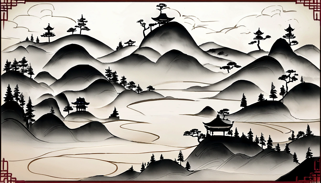 Tea pickers picking tea on the tea mountain，author：Cui Bai, author：Zhian, author：Li Yingzhen, author：Xu Beihong, author：Ji Yunfei, author：Chen Daofu, author：Dong Qichang, author：Man, author：Li Di, author：Guan Daosheng，黑白Ink Painting，black White Gray，（Chinese landscape painting），（Ink Painting），（8k wallpaper），Extremely detailed picture depiction，Wide Angle，Depth of Field，masterpiece，Realistically，Beautifully depicted，detailed，Acura，masterpiece，masterpiece