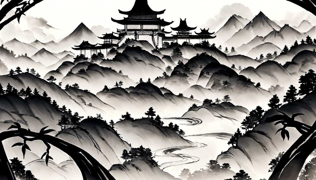 Tea pickers picking tea on the tea mountain,author:Cui Bai, author:Zhian, author:Li Yingzhen, author:Xu Beihong, author:Ji Yunfei, author:Chen Daofu, author:Dong Qichang, author:Man, author:Li Di, author:Guan Daosheng,黑白Ink Painting,black White Gray,(Chinese landscape painting),(Ink Painting),(8k wallpaper),Extremely detailed picture depiction,Wide Angle,Depth of Field,masterpiece,Realistically,Beautifully depicted,detailed,Acura,masterpiece,masterpiece