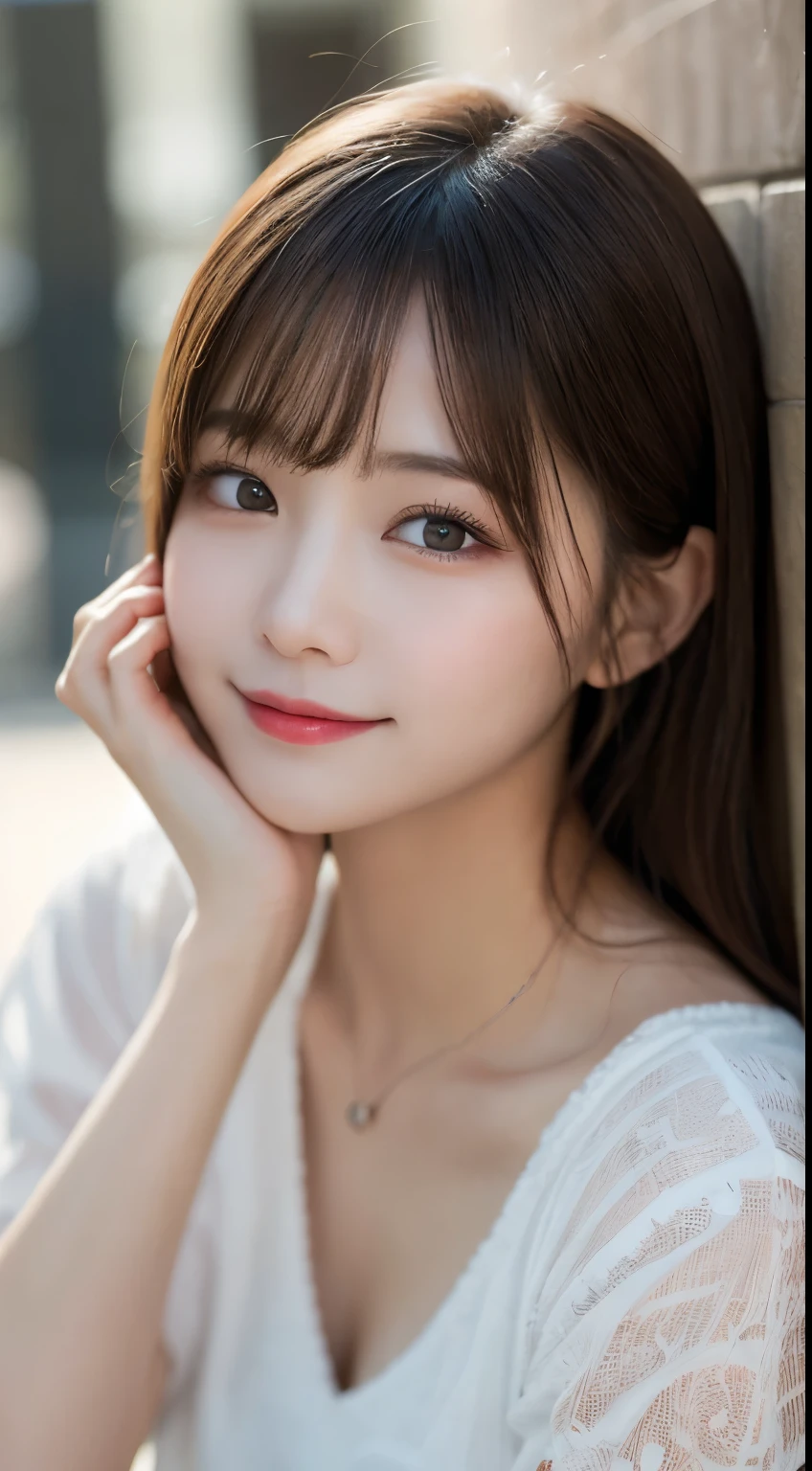 Tabletop, Highest quality, shape, Very detailed, finely, High resolution, 8k wallpaper, 完璧なダイナミックな構shape, Beautiful and exquisite,ランダムなcute髪,,Natural color lip、20-year-old girl、cute、Looking into the camera,Always blur the background,Perfect and beautiful face,Slim face and figure,Big eyes、Putting on gal makeup,Small face,Shooting from below、Blurred Background,Elegant feminine face、Cyberpunk Fashion、smile、Change pose randomly、Randomly change the shooting angle and position