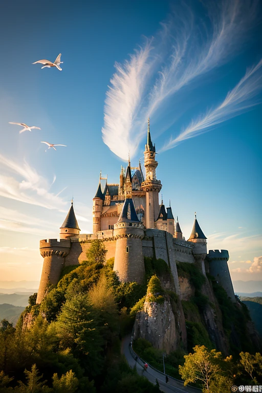 Castle in the sky
The  
 are blown away by the wind, but they ride the wind to the castle in the sky. A world like a fantasy.
The   zoom up
--ar
 16:9, highly detailed image, Canon 1Ds 24 mm f/2
--style
 raw