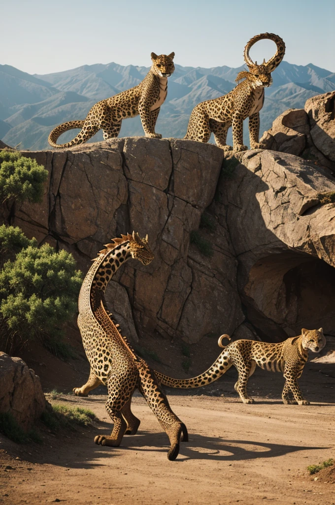 Dragon and leopard in same photo ,real,4k