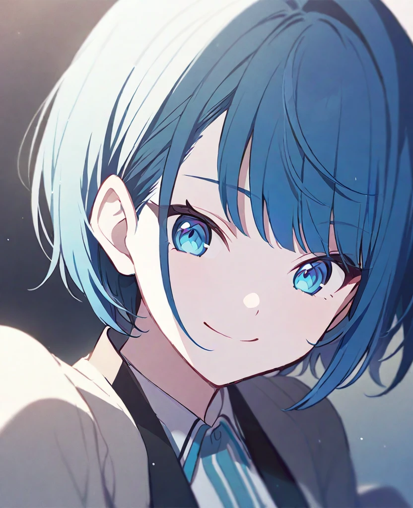 One girl,alone,kiritani haruka,Blue Hair,Blue Eyes,project sekai,Short Hair,cute,cute,smile,