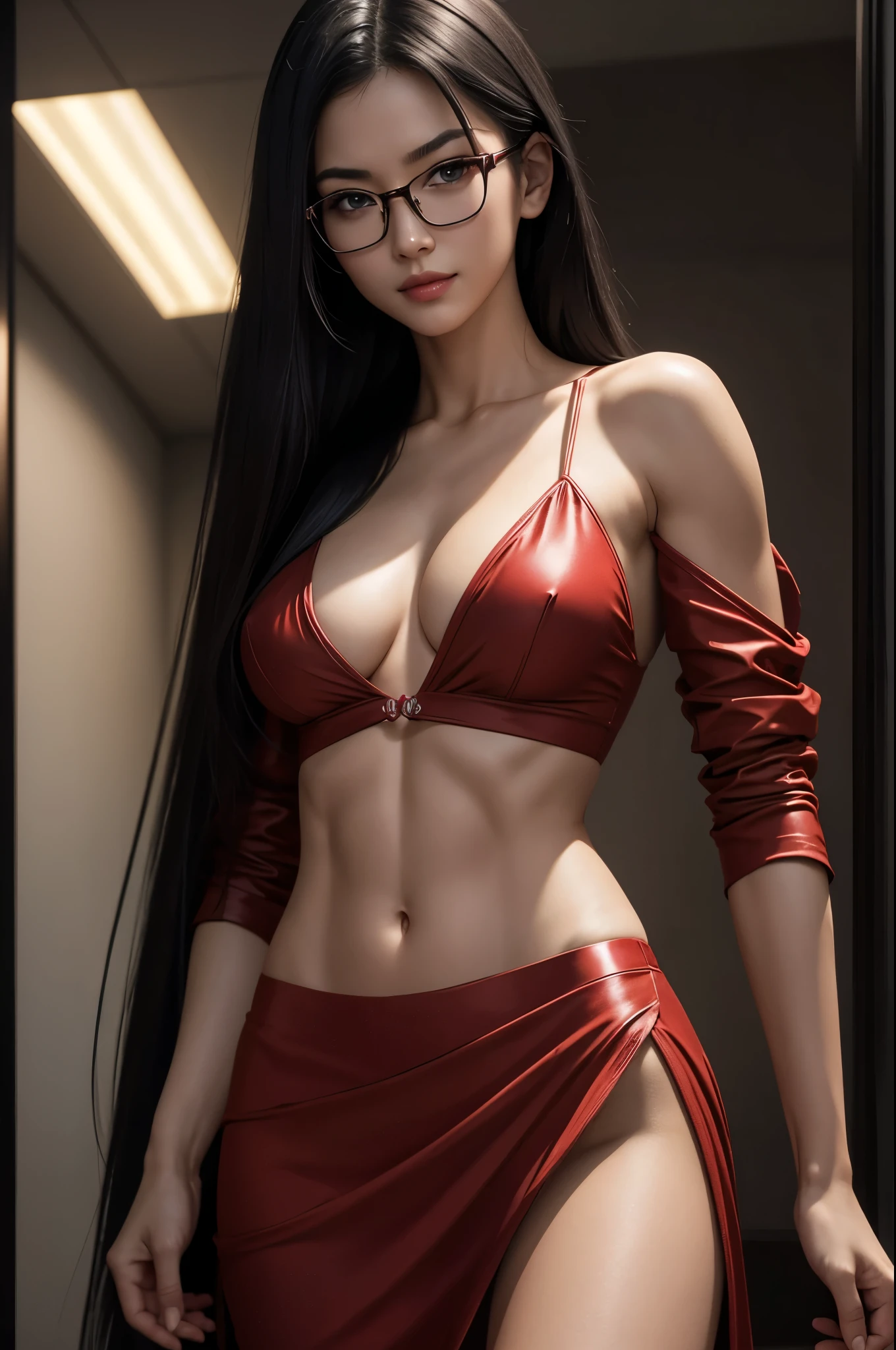 8K,Very very small breasts,美しいLong black hair,A slender woman posing in a gorgeous red and black combat uniform.,Super Beauty(Like the real thing) Very small breasts, Toned body muscles,Realistic Skin,Thin glasses,Long black hair,Iris,red combat pants,Demon Slayer with Very small breasts,Digital Art, Angry gorgeous goddess, , 2 0 and. A model woman, , Ultra-high resolution,Surreal,Very small breasts,Rugged appearance,Fantasy art,Character Art,attractive,sexy with Very small breasts,Outside the ruins,In the mountains,Close-up,Luxurious red and black shoulder armor,Gorgeous red and black breastplate(Intricate golden emblem),Rich colors, Backlight, Cinema Lighting, Film Grain, to be born, 50mm lens, Nikon D850,smile,Ultra-realistic,Photorealistic RAW photos of the highest quality,