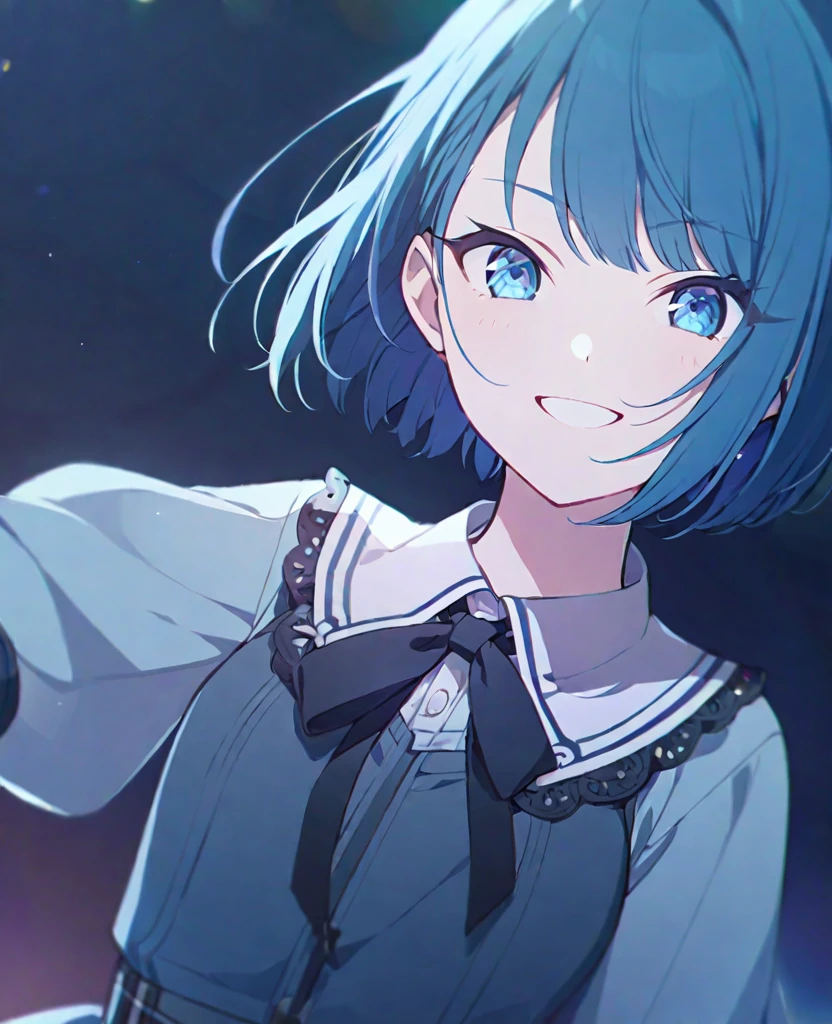 One girl,alone,kiritani haruka,Blue longHair,Blue Eyes,project sekai,Short Hair,cute,cute,smile,