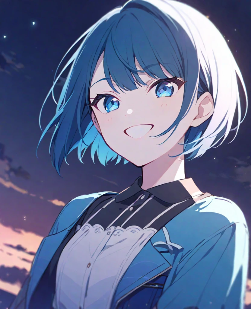 One girl,alone,kiritani haruka,Blue longHair,Blue Eyes,project sekai,Short Hair,cute,cute,smile,