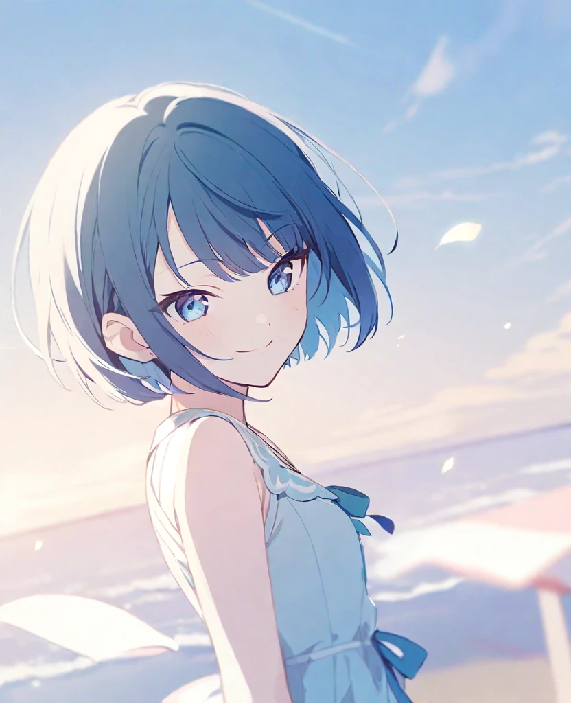One girl,alone,kiritani haruka,Blue longHair,Blue Eyes,project sekai,Short Hair,cute,cute,smile,