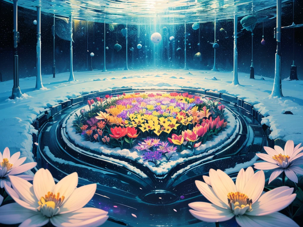 Melody Mark,top-quality、masutepiece、1womanl、solo、(abstract art:1.5),(Psychedelia Theme:1.6),(Gunjo world:1.5),(Lots of creatures:1.5),(Space world:1.5),(There is a beautiful woman at the center of the world),(a lot of snow is falling:1.5),A ray of light spreads,A heart-shaped gem spreading from the center,Diamond Dust,(Nostalgic landscapes:1.5),(colorful flower:1.5),Inside the glass maze,enveloping you,With the hollow mist,slip through my fingers,pure white breath,I'll be sucked into the night sky,I looked up,The falling snow began to draw a spiral,Your back, tired from city life, tells of lonely times.,Fill in the gap of sadness that was created before you knew it with this snow,Close your limits quietly,