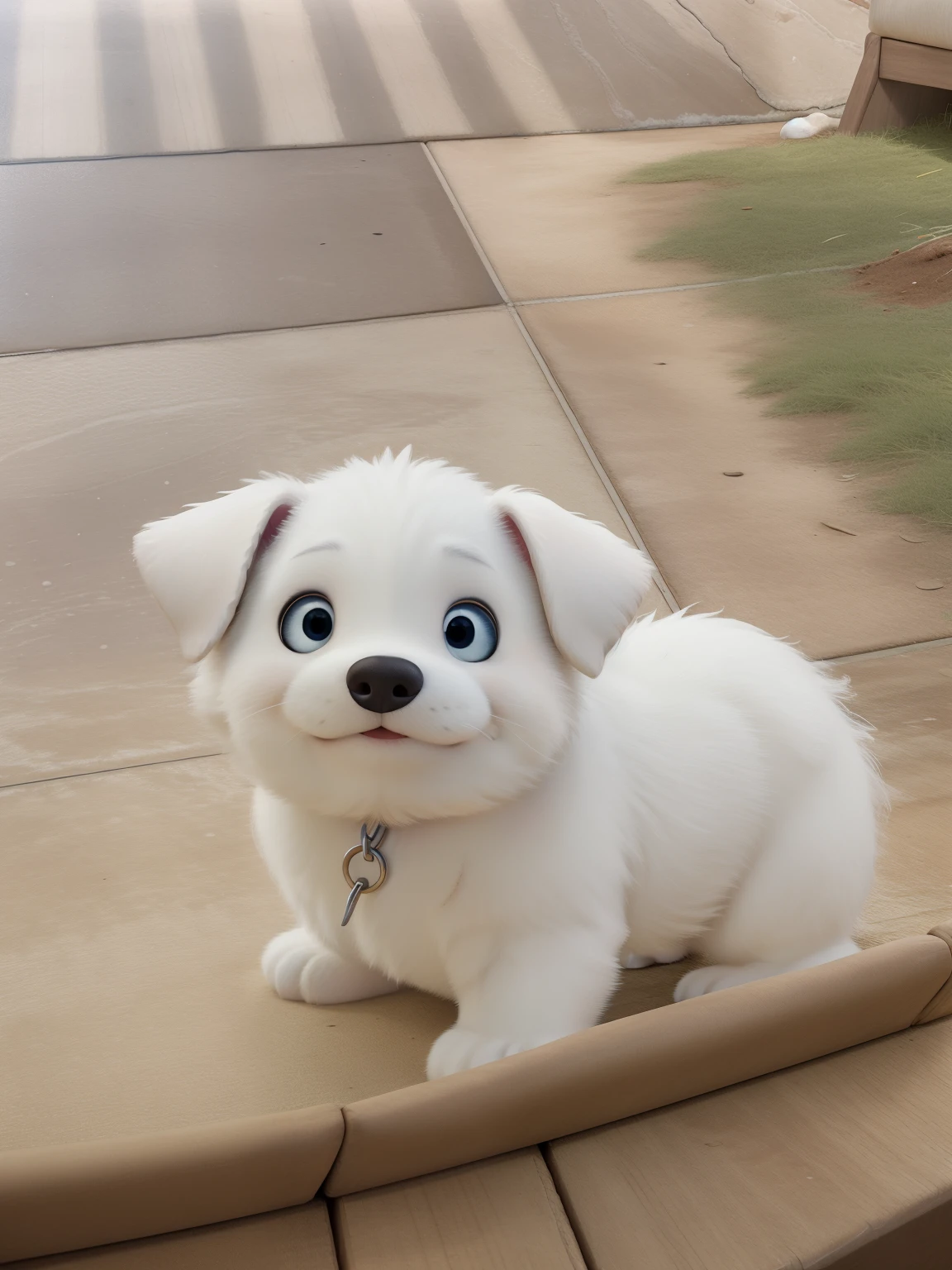 Chubby white furry puppy dog
