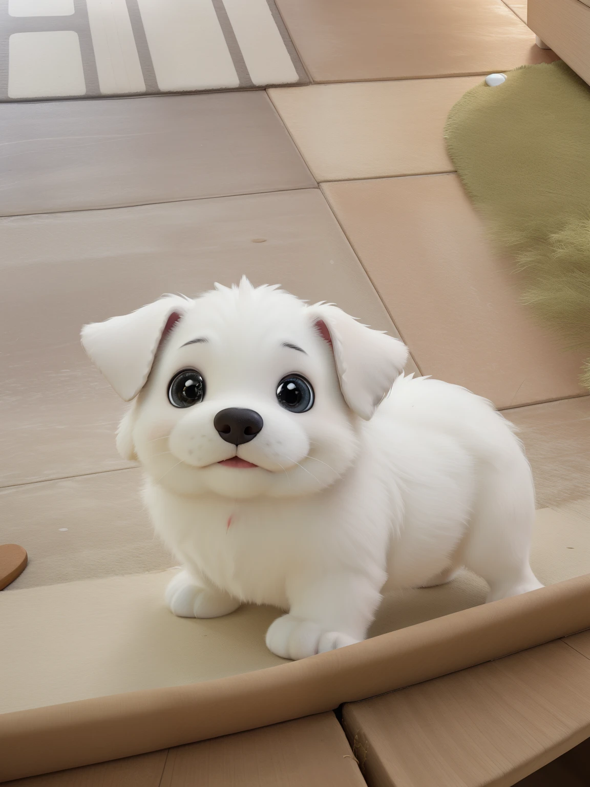 Chubby white furry puppy dog