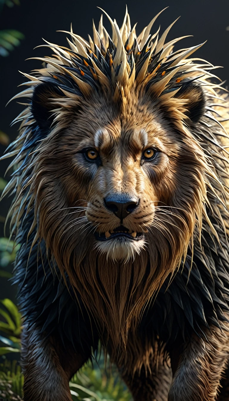 There is a kind of beast,Looks like a human,The body is covered with coarse, hard, and thorny hair(best quality,4K,8K,High level,masterpiece:1.2),Ultra Detailed,(lifelike,Photo real,Photo real:1.37),Highly detailed animals,Complex patterns,Realistic lighting,Fantasy Creatures