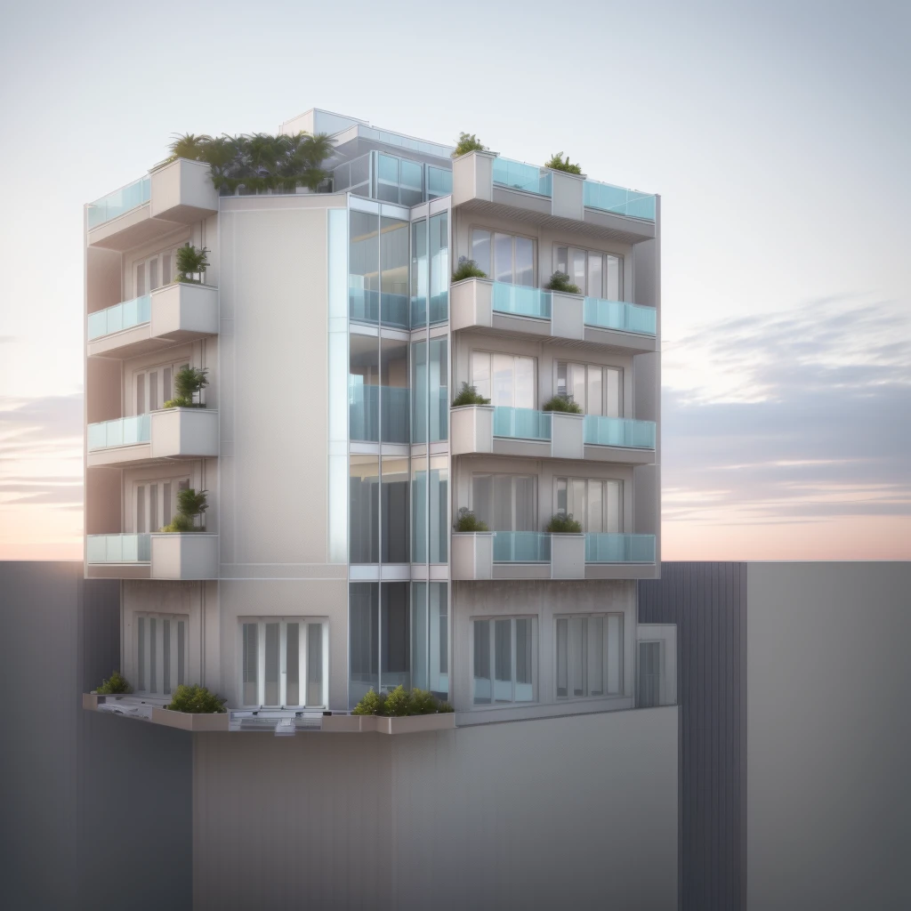 a rendering of a tall building with a balcony and a balcony, modern lush condo as shopfront, full building, building facing, realistic building, 3d rendering, 3 d rendering, elevation view, flat 2 d, rendered, architectural concept, front-view, architecture render, architectural render, comprehensive 2 d render, front elevation view, pre-rendered