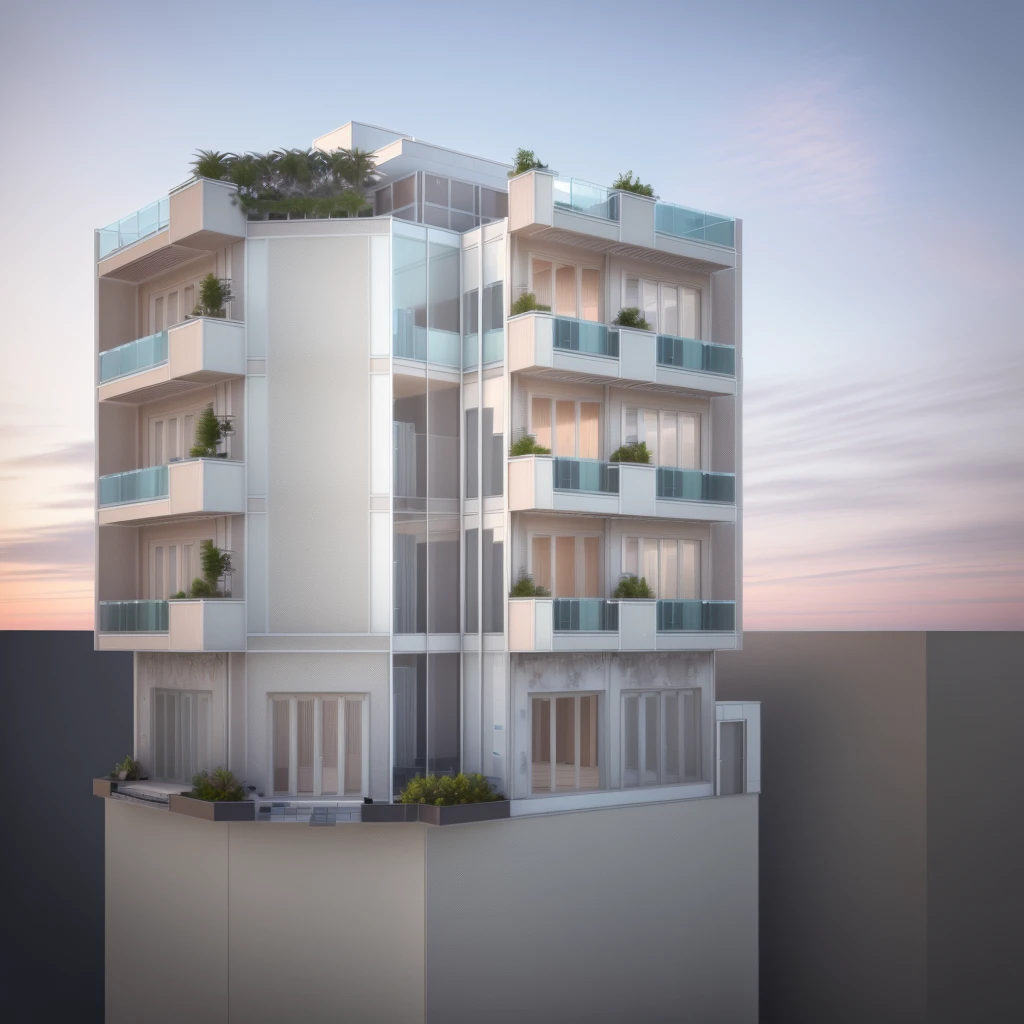 a rendering of a tall building with a balcony and a balcony, modern lush condo as shopfront, full building, building facing, realistic building, 3d rendering, 3 d rendering, elevation view, flat 2 d, rendered, architectural concept, front-view, architecture render, architectural render, comprehensive 2 d render, front elevation view, pre-rendered