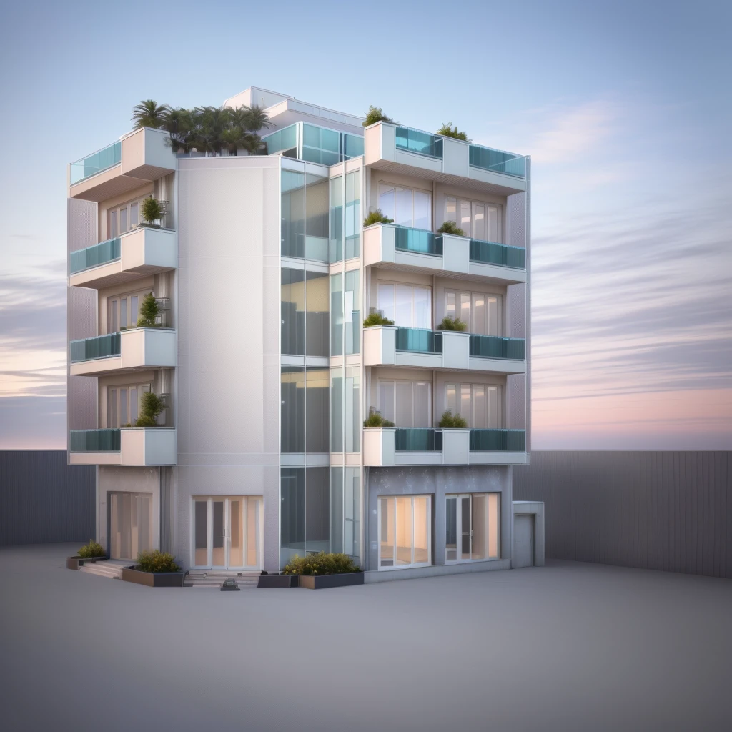 a rendering of a tall building with a balcony and a balcony, modern lush condo as shopfront, full building, building facing, realistic building, 3d rendering, 3 d rendering, elevation view, flat 2 d, rendered, architectural concept, front-view, architecture render, architectural render, comprehensive 2 d render, front elevation view, pre-rendered