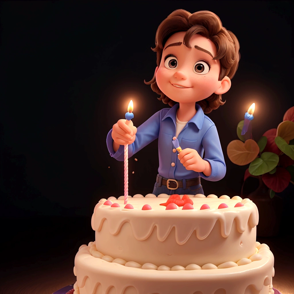 adoleene blowing out a candle on a birthday cake disney pixar style high quality