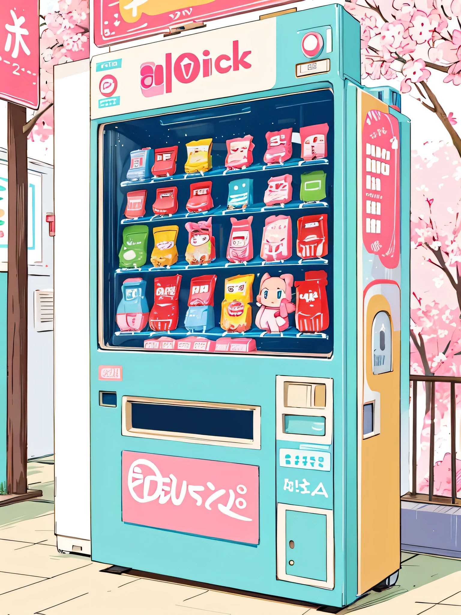 Momoko Sakura style, Kawaii Design, The most beautiful girl of all time、chibi, (((vending machine)))