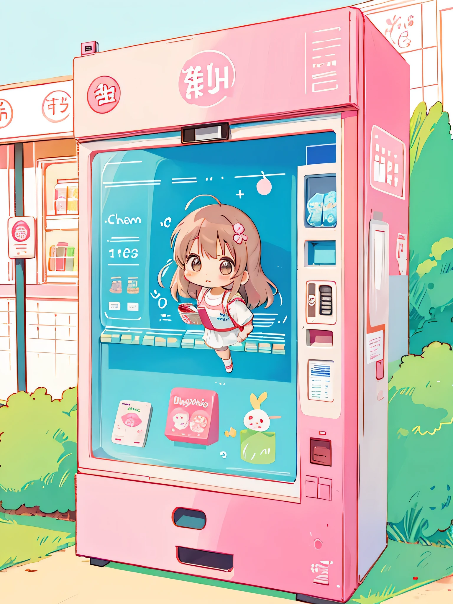 Momoko Sakura style, Kawaii Design, The most beautiful girl of all time、chibi, (((vending machine)))