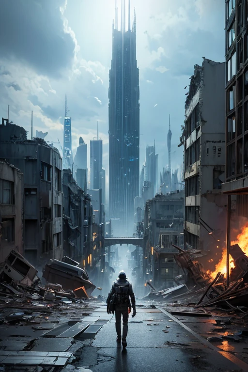 Highest quality、A ruined futuristic city、dim、Surrealism