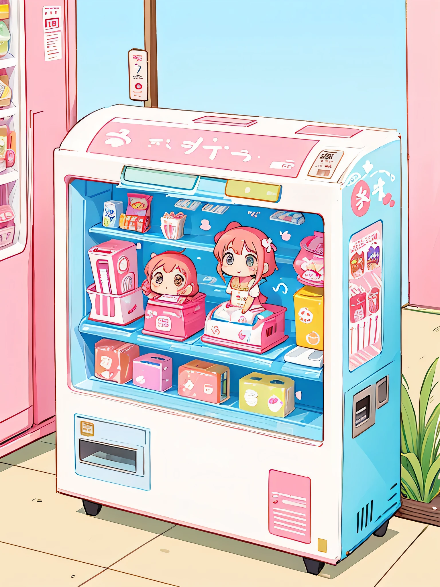 Momoko Sakura style, Kawaii Design, The most beautiful girl of all time、chibi, (((vending machine)))