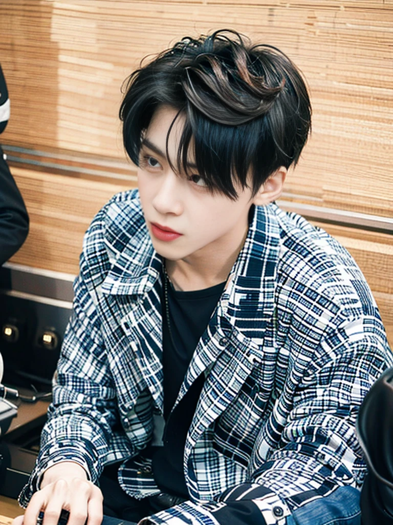 K-pop singer Kim Tae has revealed his potential role in his new album, Black Veil, released on August 8（（wearing stripe shirt））