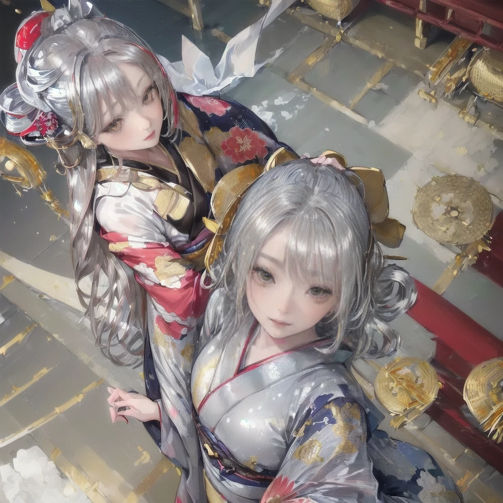 ((8K, RAW Photos, Highest quality, masterpiece)),((Showing the kimono from the obi up：1.5)), High-resolution RAW color photos、 Professional close-up photography, (Realistic, フォトrealism: 1.37), (Highest quality), (Best Shadow), (Best illustrations), High-quality images、Skin Radiance、Texture of skin and clothing、 Expression of fine eyes、Shiny Hair,Long Hair Girl, Manga inspired by Lee Jong-suk, Trending on deviantart, realism, detailed manga style, Manga art style, Perfect Line Drawing, Beautiful line art, digital manga art girl, K-POPアイドル, Beautiful brown eyes, Fuller lips, Gorgeous face with attention to detail, (Cute Smile), attractive, Innocent, (Perfectly detailed face), (Detailed and carefully drawn hand) Photorealistic images, Written boundary depth, Japanese style princess cut hairstyle,　((Girls draw from the front horizontal)) best quality, masterpiece, New Year, ((Kimono with strikingly beautiful colorful colors, red, Silver, gold:1.7)), Three Japanese high-school cute girls, ((looking straight)), gently smiling, ((upper arms hidden by clothes and hair)), (innocent and pure high-school-girls:1.7) ((white short scarf)), ((white feather shawl)), (separately side by side:1.4), shrine background, (mount Fuji:1.7), ((snow)),(()lake) winter(season), (outdoors:1.5)