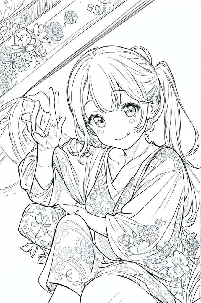 The work is by a master、Best Quality、cute、Line drawing of a person sticking out their tongue、Monochrome、