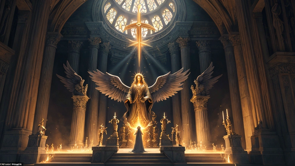 "A powerful representation of the soul reaching its final destination in the afterlife. On one side, the radiant gates of Heaven open to reveal a glorious, divine city filled with light, joy, and the presence of God. On the other side, a shadowy, ominous pathway leads to the dark, fiery depths of Hell, emphasizing the consequences of sin. The soul, depicted in a moment of judgment, is surrounded by angelic figures and divine light, illustrating the pivotal moment of deciding its eternal fate. This visual highlights the biblical themes of divine judgment, eternal reward, and punishment."